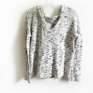 LNA Marled V-Neck Sweater in Cream with Black Flecks